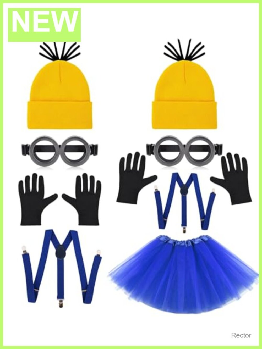 2 Person Halloween Costume Set Yellow Duo Accessories Beanie Gloves Suspenders